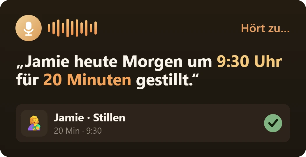 Sprachnotiz erfasst als 20-minütige Stillsitzung für Jamie um 9:30 Uhr